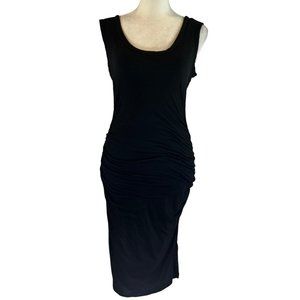 Velvet By Graham & Spencer Black Stretch Ruched BodyCon Midi Dress Sz Me…